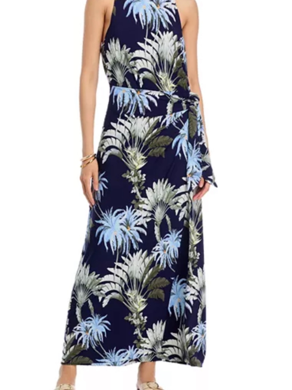 Tommy Bahama Navy Maxi Dress with Blue and Green Palm Print Originally $198